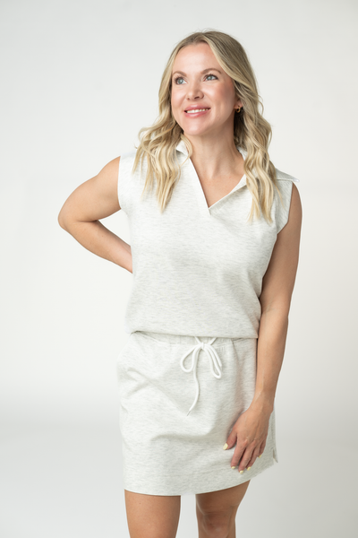 IN STOCK Luxe Collar Tank/Skort Set - Heathered Neutral - Pumpkin Patch Co