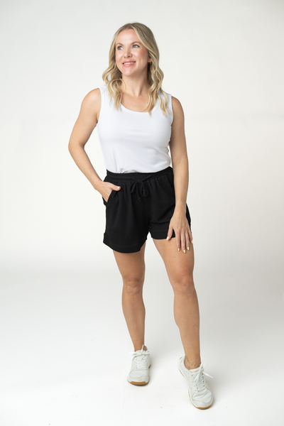 IN STOCK Weslie Waffle Shorts - Black - Pumpkin Patch Co