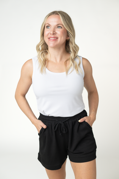 IN STOCK Weslie Waffle Shorts - Black - Pumpkin Patch Co