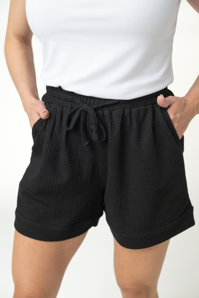 IN STOCK Weslie Waffle Shorts - Black - Pumpkin Patch Co