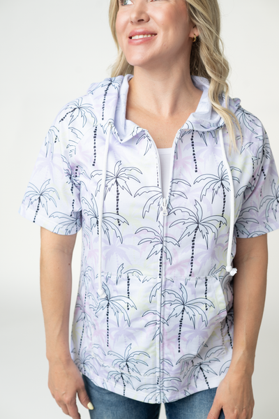 IN STOCK Short Sleeve Hoodie - Neon Palm Trees