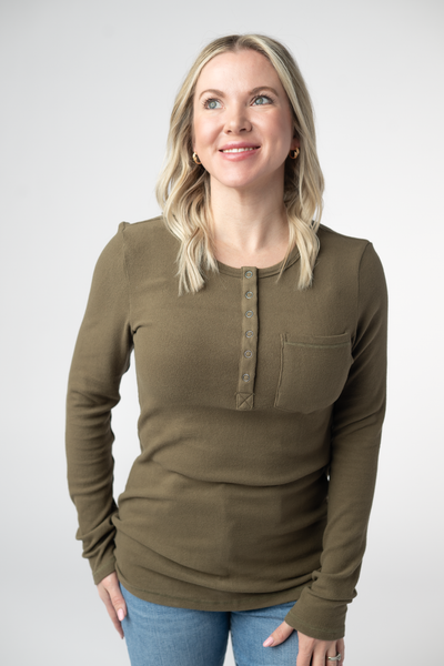 IN STOCK Georgia Long Sleeve Top - Olive - Pumpkin Patch Co