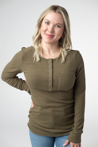 IN STOCK Georgia Long Sleeve Top - Olive - Pumpkin Patch Co