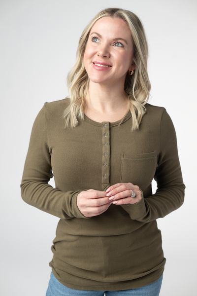 IN STOCK Georgia Long Sleeve Top - Olive - Pumpkin Patch Co