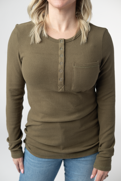 IN STOCK Georgia Long Sleeve Top - Olive - Pumpkin Patch Co