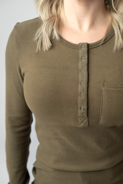 IN STOCK Georgia Long Sleeve Top - Olive - Pumpkin Patch Co