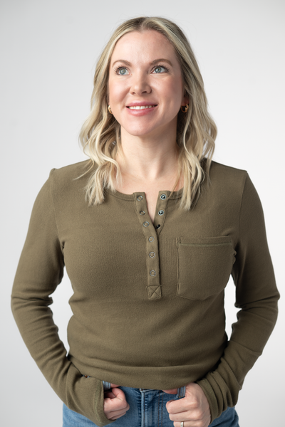 IN STOCK Georgia Long Sleeve Top - Olive - Pumpkin Patch Co