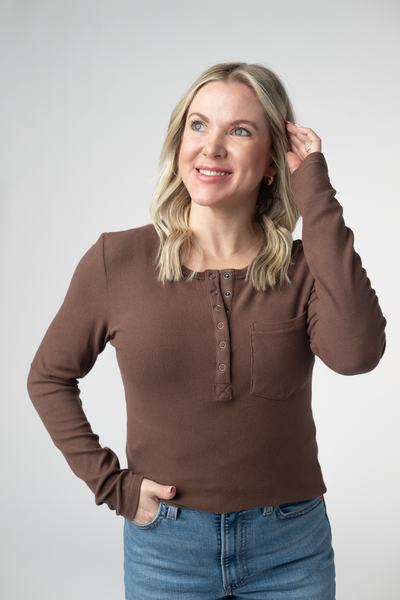 IN STOCK Georgia Long Sleeve Top - Brown - Pumpkin Patch Co