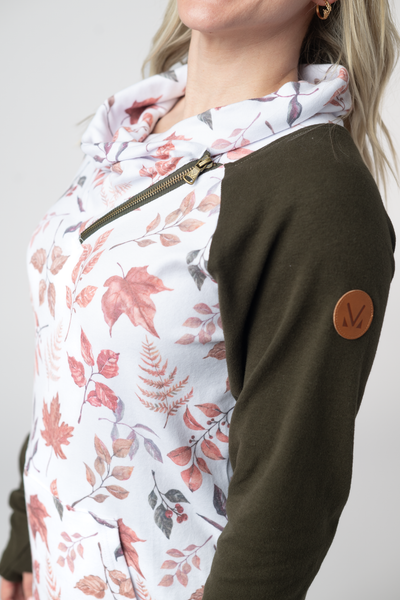 IN STOCK Classic Zoey ZipCowl Sweatshirt - Autumn Leaves and Olive - Pumpkin Patch Co