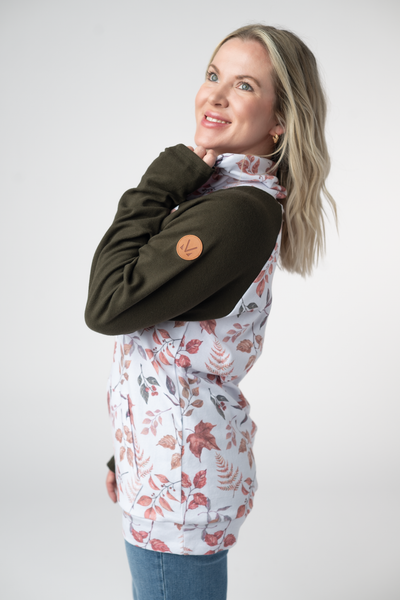 IN STOCK Classic Zoey ZipCowl Sweatshirt - Autumn Leaves and Olive - Pumpkin Patch Co