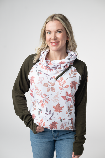 IN STOCK Classic Zoey ZipCowl Sweatshirt - Autumn Leaves and Olive - Pumpkin Patch Co