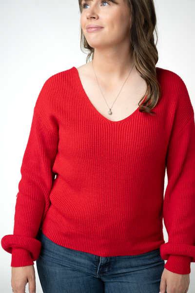IN STOCK Bethany Bow Knit Sweater - Red