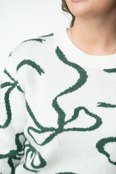 IN STOCK Ribbons Sweater - Ivory and Evergreen