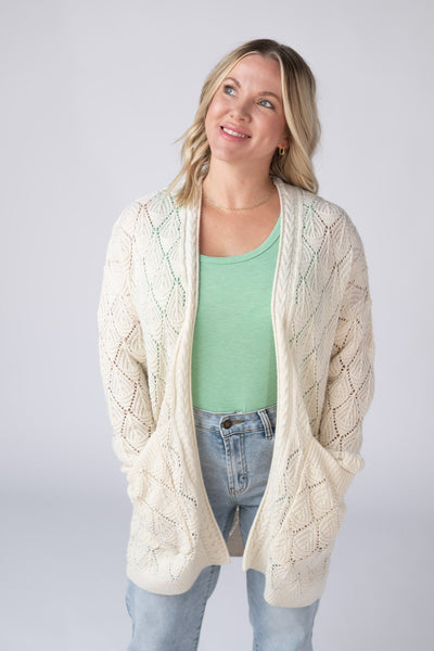 IN STOCK Open Knit Cardigan - Ivory - Pumpkin Patch Co
