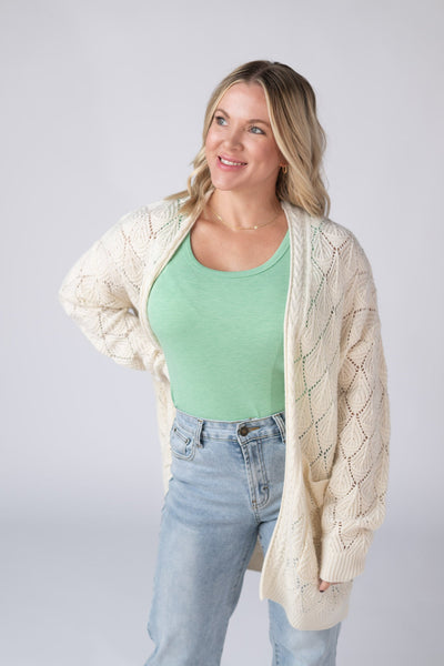 IN STOCK Open Knit Cardigan - Ivory - Pumpkin Patch Co