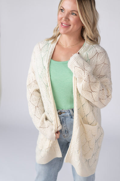IN STOCK Open Knit Cardigan - Ivory - Pumpkin Patch Co