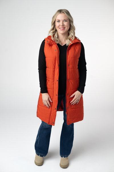 IN STOCK Harlow Long Vest - Pumpkin - Pumpkin Patch Co