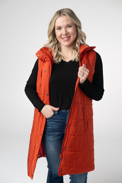IN STOCK Harlow Long Vest - Pumpkin - Pumpkin Patch Co