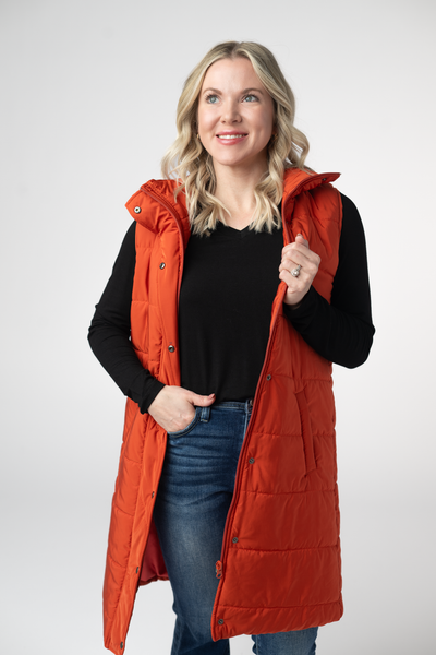 IN STOCK Harlow Long Vest - Pumpkin - Pumpkin Patch Co
