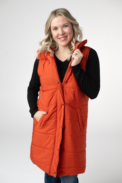 IN STOCK Harlow Long Vest - Pumpkin - Pumpkin Patch Co