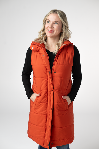 IN STOCK Harlow Long Vest - Pumpkin - Pumpkin Patch Co