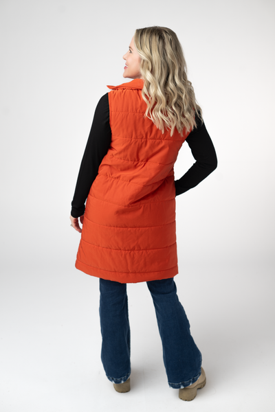 IN STOCK Harlow Long Vest - Pumpkin - Pumpkin Patch Co
