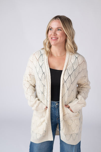 IN STOCK Open Knit Cardigan - Ivory - Pumpkin Patch Co