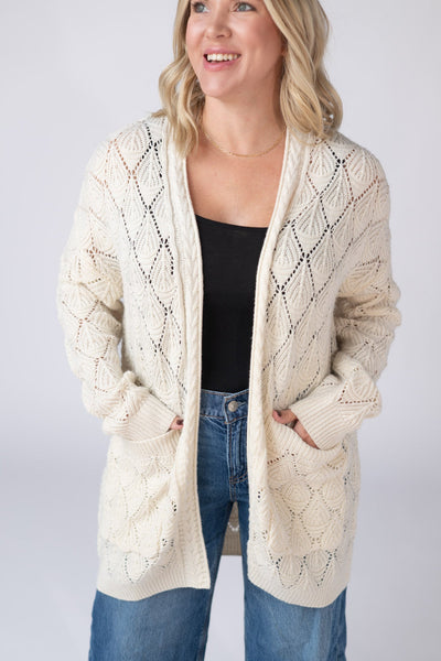 IN STOCK Open Knit Cardigan - Ivory - Pumpkin Patch Co