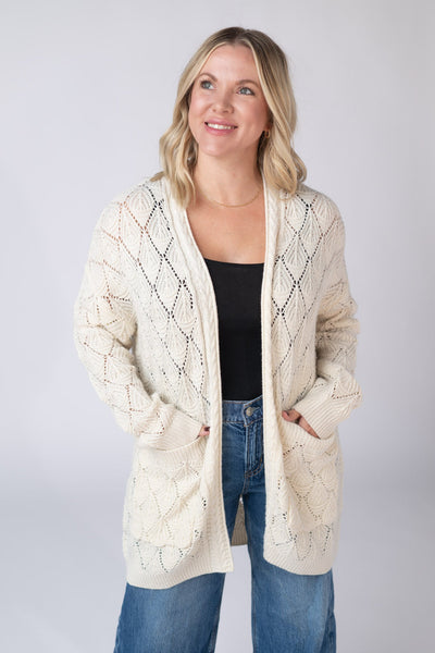 IN STOCK Open Knit Cardigan - Ivory - Pumpkin Patch Co