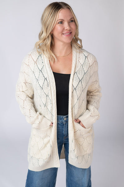 IN STOCK Open Knit Cardigan - Ivory - Pumpkin Patch Co