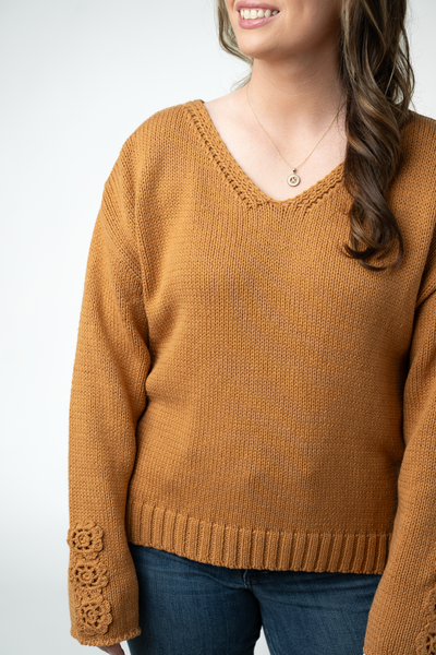 IN STOCK Crochet Sleeve Top - Camel - Pumpkin Patch Co