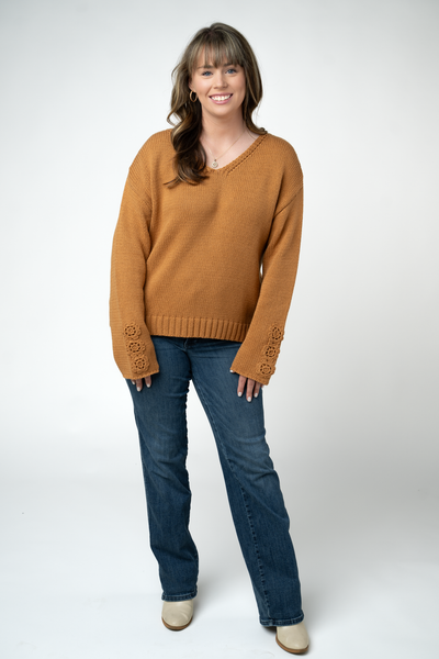 IN STOCK Crochet Sleeve Top - Camel - Pumpkin Patch Co