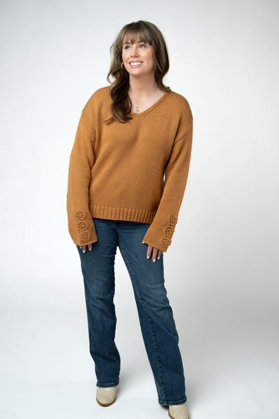 IN STOCK Crochet Sleeve Top - Camel - Pumpkin Patch Co