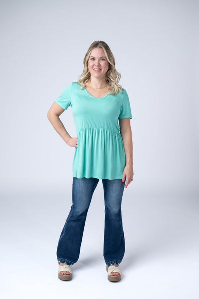 IN STOCK Sarah Ruffle Short Sleeve - Turquoise - Pumpkin Patch Co
