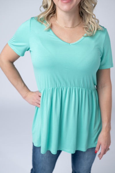 IN STOCK Sarah Ruffle Short Sleeve - Turquoise - Pumpkin Patch Co