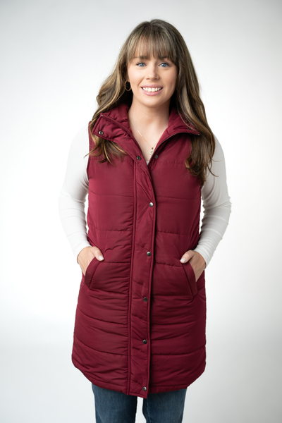IN STOCK Harlow Long Vest - Burgundy