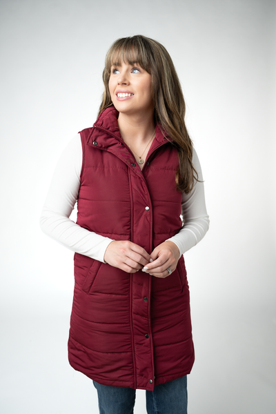 IN STOCK Harlow Long Vest - Burgundy
