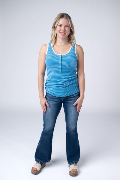 IN STOCK Shiloh Button Snap Tank - Ocean Blue - Pumpkin Patch Co