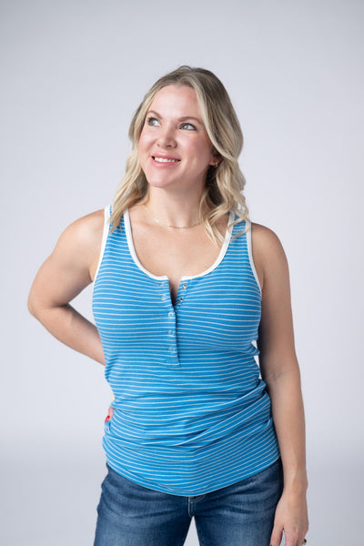 IN STOCK Shiloh Button Snap Tank - Ocean Blue - Pumpkin Patch Co