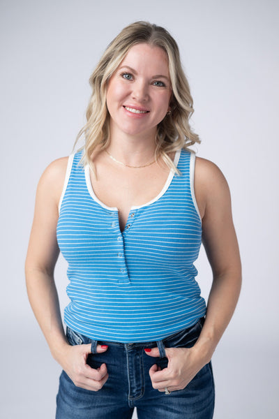 IN STOCK Shiloh Button Snap Tank - Ocean Blue - Pumpkin Patch Co
