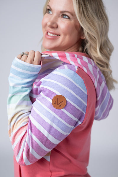 IN STOCK Classic Halfzip Hoodie - Rainbow Stripes and Sun Kissed Coral - Pumpkin Patch Co