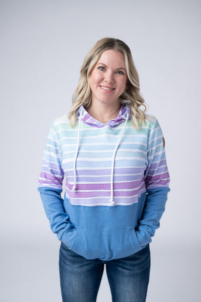 IN STOCK Hailey Pullover Hoodie - Rainbow Stripes and Blue - Pumpkin Patch Co