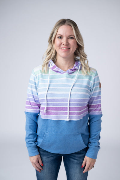 IN STOCK Hailey Pullover Hoodie - Rainbow Stripes and Blue - Pumpkin Patch Co