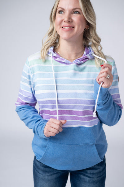 IN STOCK Hailey Pullover Hoodie - Rainbow Stripes and Blue - Pumpkin Patch Co