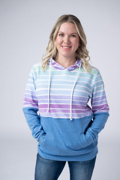 IN STOCK Hailey Pullover Hoodie - Rainbow Stripes and Blue - Pumpkin Patch Co