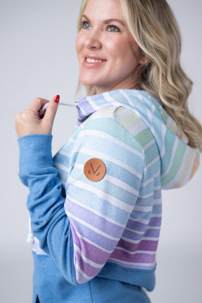 IN STOCK Hailey Pullover Hoodie - Rainbow Stripes and Blue - Pumpkin Patch Co