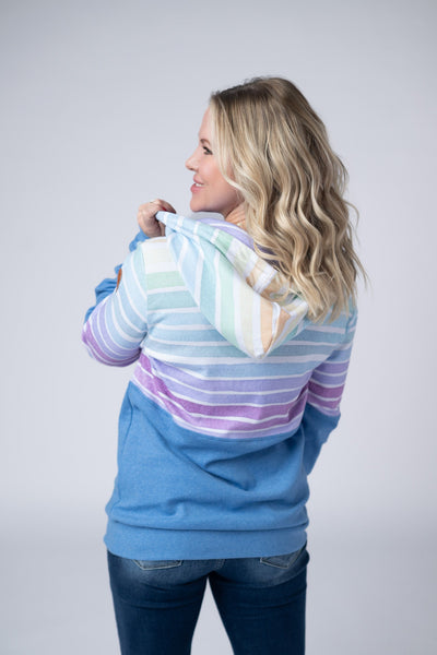 IN STOCK Hailey Pullover Hoodie - Rainbow Stripes and Blue - Pumpkin Patch Co