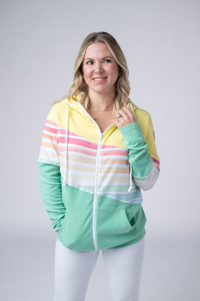 IN STOCK Colorblock Fullzip - Yellow, Rainbow Stripes, and Lime - Pumpkin Patch Co