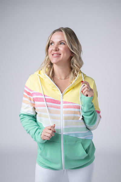 IN STOCK Colorblock Fullzip - Yellow, Rainbow Stripes, and Lime - Pumpkin Patch Co