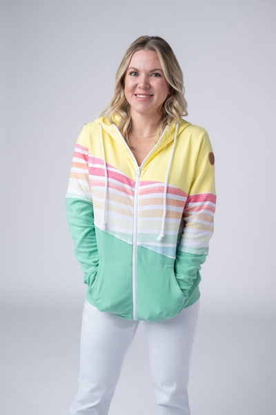 IN STOCK Colorblock Fullzip - Yellow, Rainbow Stripes, and Lime - Pumpkin Patch Co
